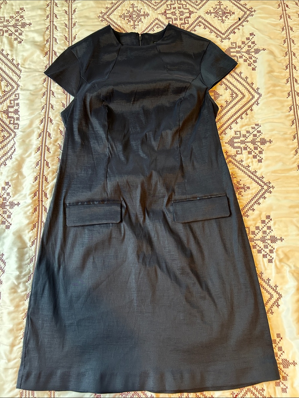 BCBG Dark Navy Short-Sheath Dress with Front Flap Pockets & Capped Sleeves